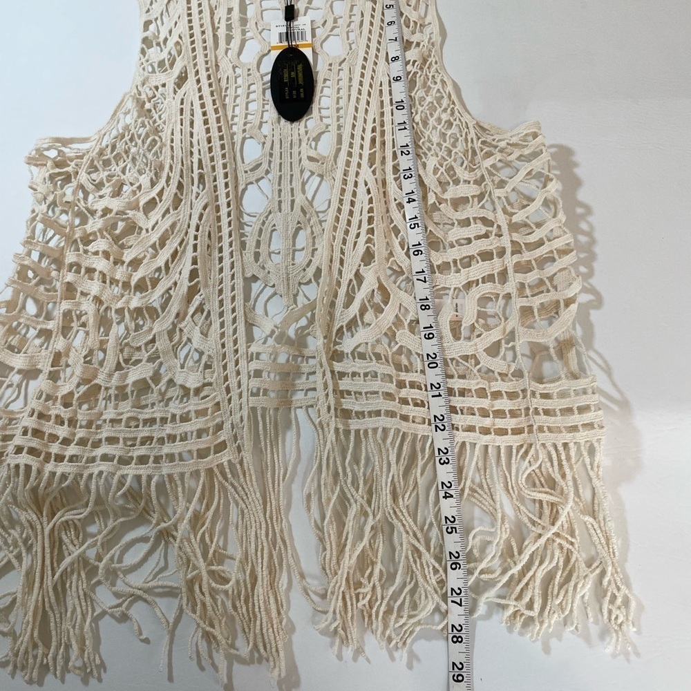 Cupio NWT Women's Boho Sleeveless Open Front Crochet Vest Fringed Hem S/M - Picture 6 of 10